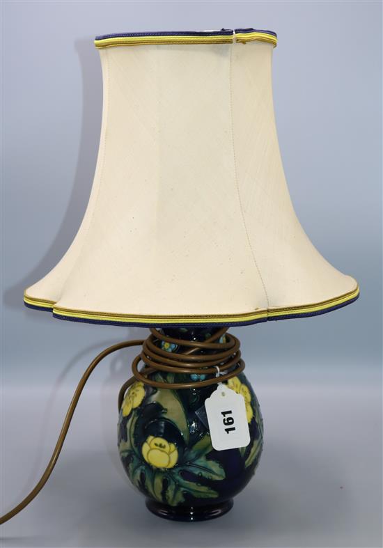 Moorcroft vase table lamp decorated yellow poppies